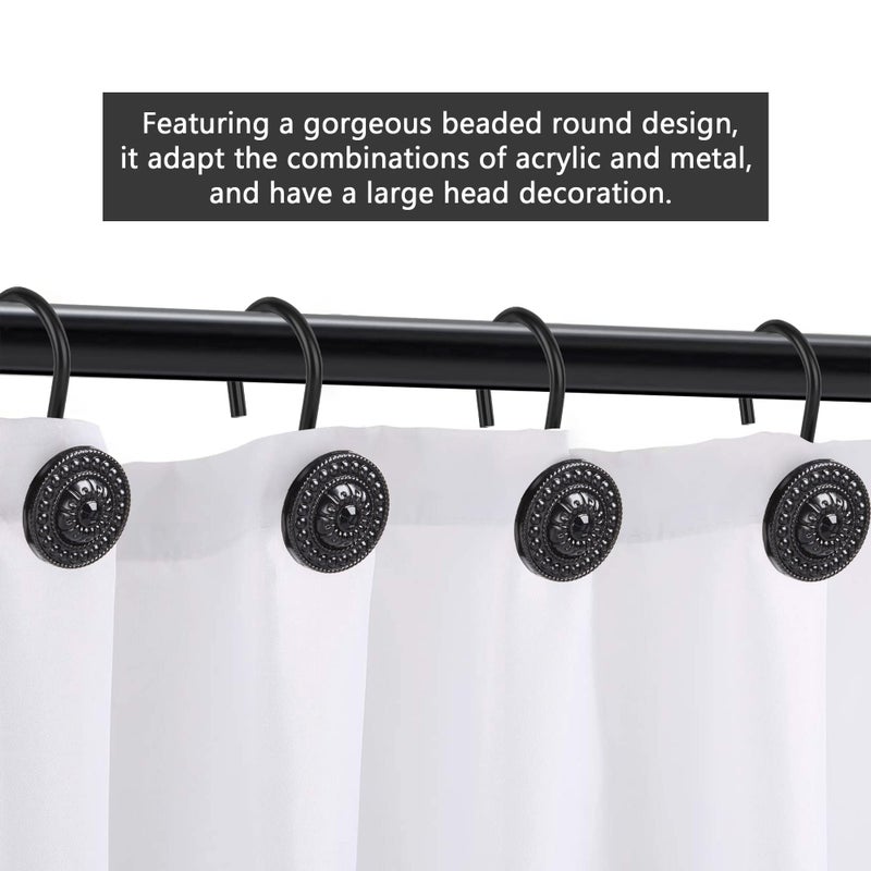iToplin Black Shower Curtain Hooks, Rust Proof Decorative Shower Curtain Rings for Bathroom, Shower Curtain Hooks for Shower Liner, 12Pcs - Image 2