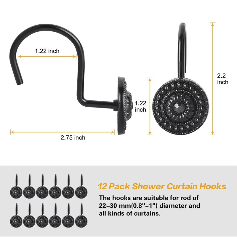iToplin Black Shower Curtain Hooks, Rust Proof Decorative Shower Curtain Rings for Bathroom, Shower Curtain Hooks for Shower Liner, 12Pcs - Image 5