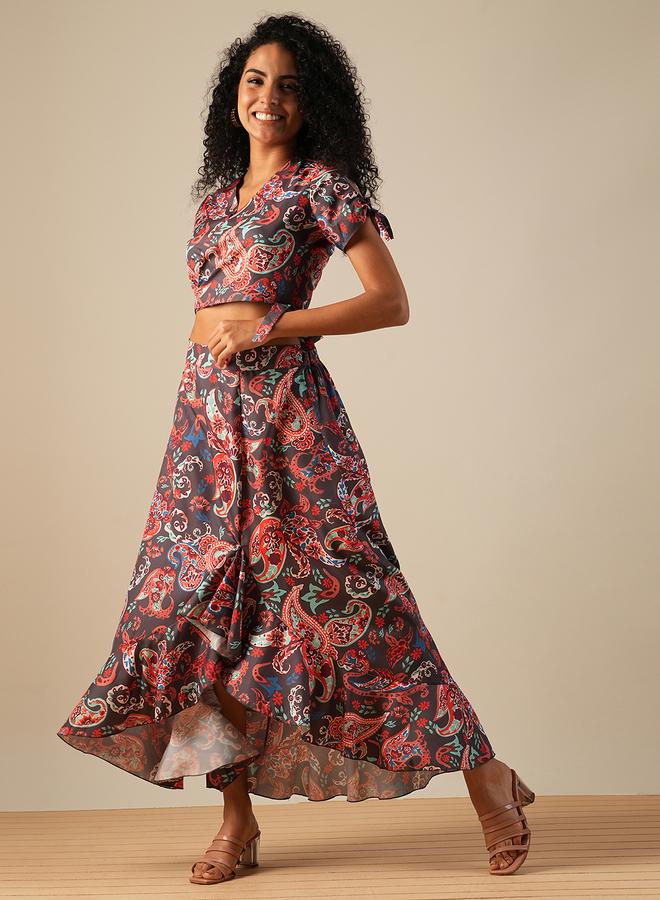 Globus Paisley Print Crop Top and Ruffled Maxi Skirt Co-Ords - Image 1