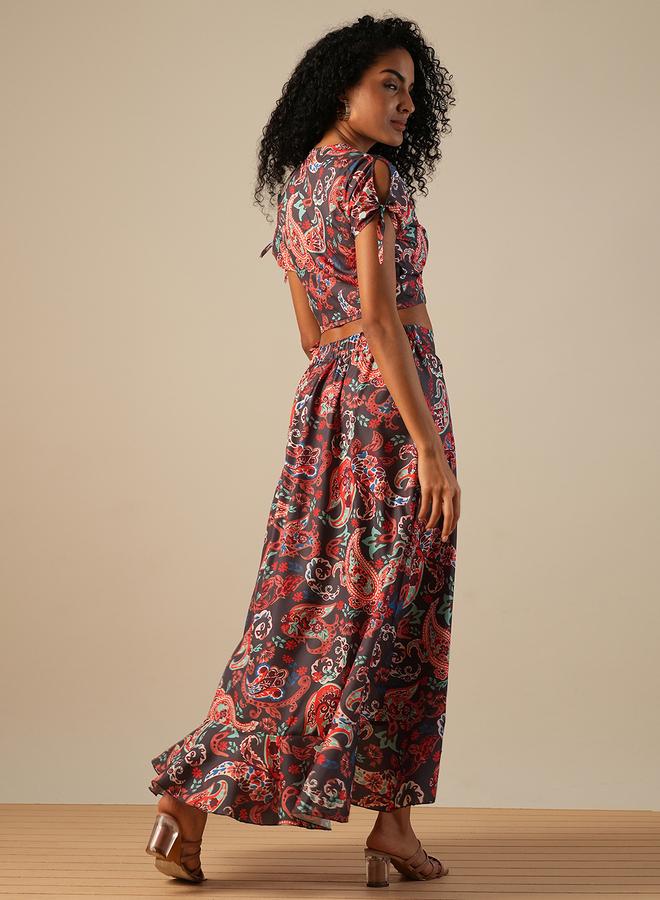 Globus Paisley Print Crop Top and Ruffled Maxi Skirt Co-Ords - Image 3
