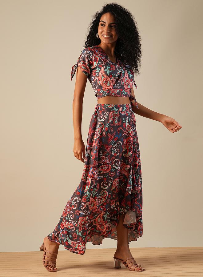 Globus Paisley Print Crop Top and Ruffled Maxi Skirt Co-Ords - Image 2