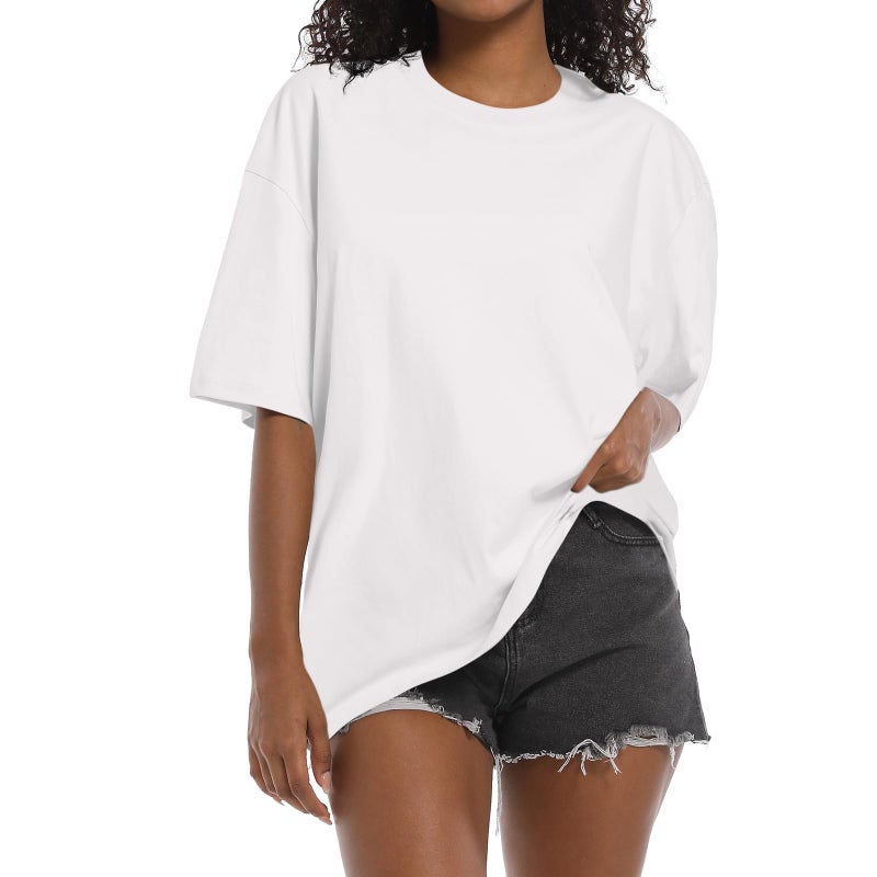 SnowElve Womens Oversized T-Shirts Heavyweight Cotton Tee Crew Neck Short Sleeve T Shirts Loose Fit Basic Essential Classic Tees(CSTX,White,XL) - Image 1