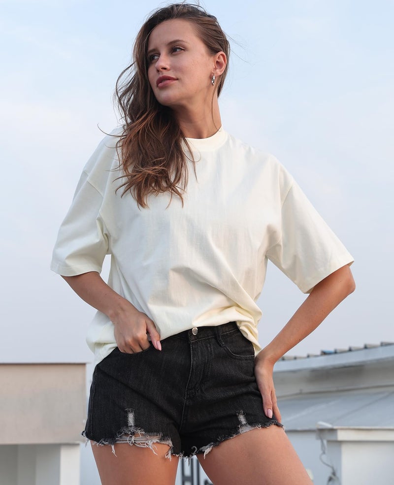 SnowElve Womens Oversized T-Shirts Heavyweight Cotton Tee Crew Neck Short Sleeve T Shirts Loose Fit Basic Essential Classic Tees(CSTX,White,XL) - Image 3