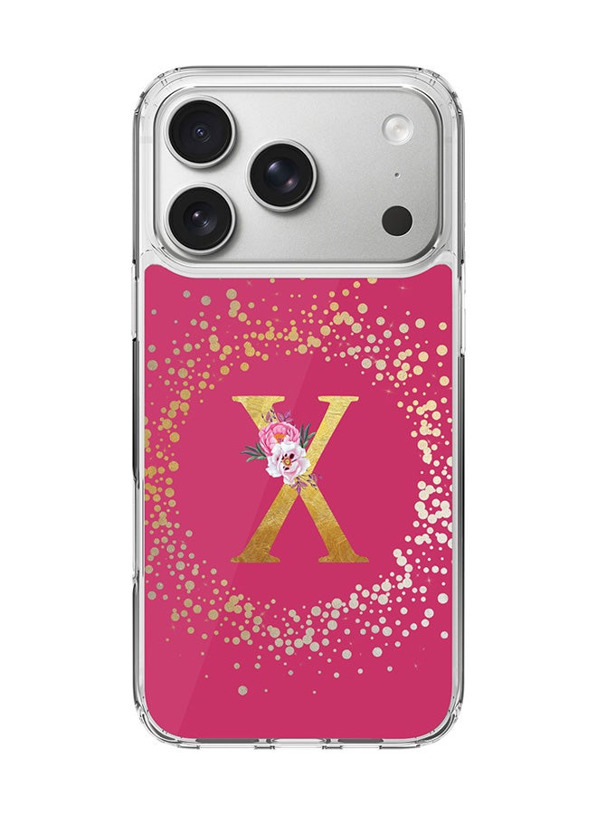 Stylizedd Classic Clear MagSafe Case for iPhone 17 Pro , Hybrid Soft Case Flexible Edges Anti Drop TPU PC Gel Thin Transparent Cover [ Designed for iPhone 17 Pro ] - Custom Monogram Initial Letter Floral Pattern Alphabet - X ( Deep Pink Rose )