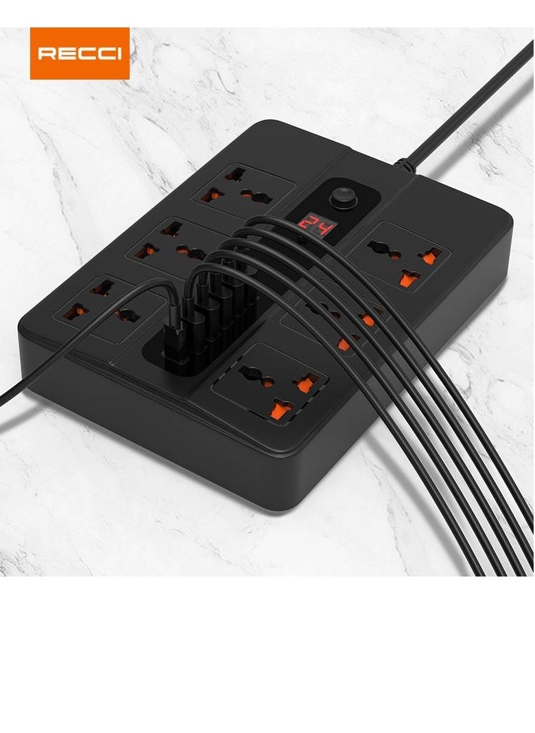 Recci PD+QC UK Plug Power Socket (6 AC Outlets, Type-C + 5 USB Ports  - Image 1