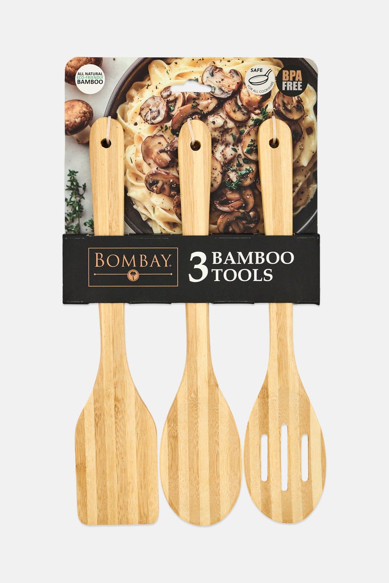 Bamboo 3 Pcs Bamboo Slotted Spoon And Turner Set, Light Brown - Image 1