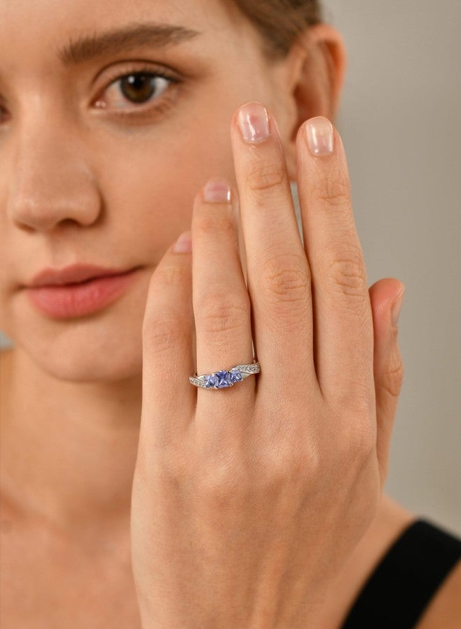YL Women's Sterling Silver Clear Created Tanzanite 3-stone Princess Cut Wedding Rings for Engagement Jewelry-size8 - Image 2
