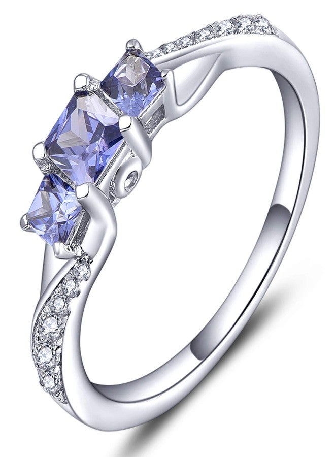 YL Women's Sterling Silver Clear Created Tanzanite 3-stone Princess Cut Wedding Rings for Engagement Jewelry-size8 - Image 1
