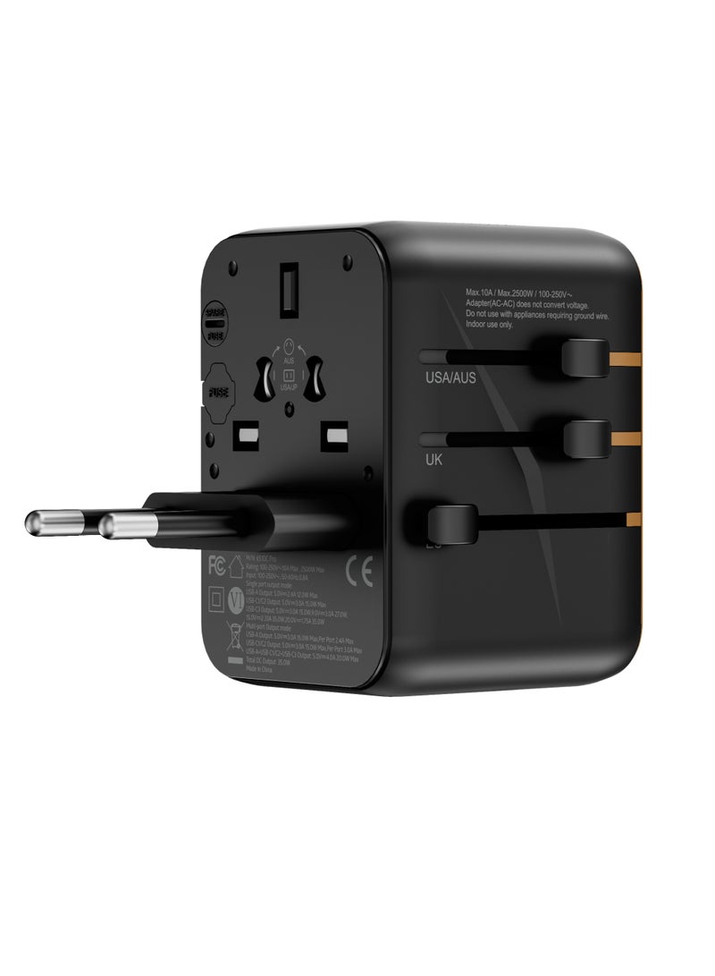 MYX Travel ex 35W Premium International Travel Adapter – 5-Port USB + USB-C PD Fast Charger with Universal AC Plug for EU, UK, USA, AU, Asia – Golden Edition - Image 2