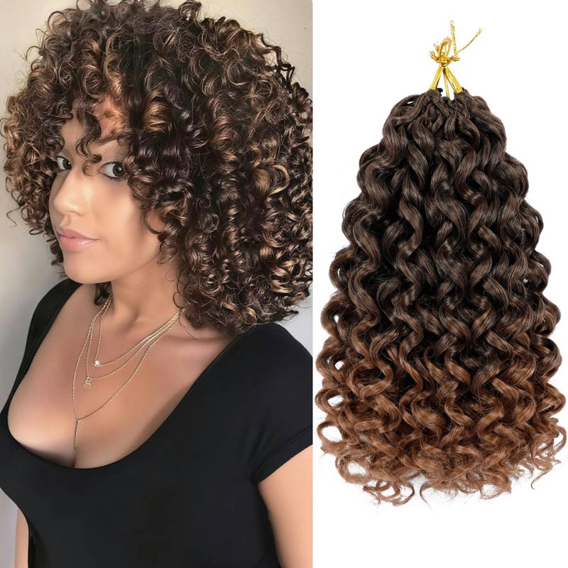 Vomella GoGo Curl Crochet Hair 8 Packs 10 Inch Water Wave Curly Crochet Hair for Black Women Ombre Brown Short Beach Curl Synthetic Deep Twist Crochet Hair Extensions T30