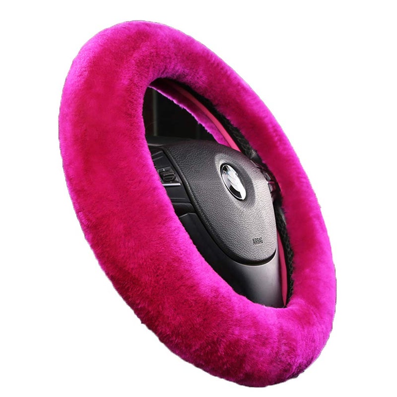 OGLAND Fluffy Fur Wool Sheepskin Car Steering Wheel Cover for Woman Universal Auto Fuzzy Steering Wheel 14 1/2 inch-15 1/2inch Protector, Comforting Luxurious Soft (Magenta) - Image 1