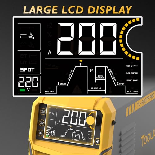 TOOLIOM 200A TIG Welder with Pulse, 4 in 1 Multifunctional TIG Welding Machine DC TIG/Spot TIG/Pulse TIG/Stick 110&220V Dual Voltage with Large Digital Display - Image 2