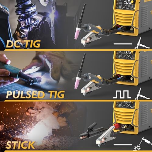 TOOLIOM 200A TIG Welder with Pulse, 4 in 1 Multifunctional TIG Welding Machine DC TIG/Spot TIG/Pulse TIG/Stick 110&220V Dual Voltage with Large Digital Display - Image 3
