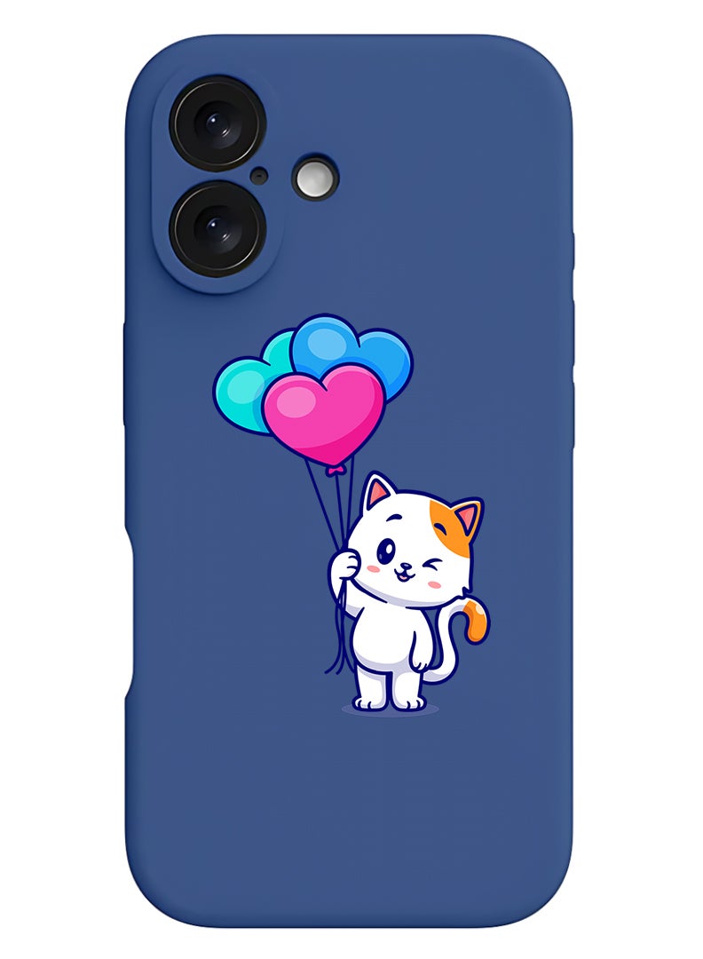 Theodor Protective Slim Fit Case Liquid Silicone Cover with Full Body Protection Anti-Scratch Shockproof Case For Apple iPhone 17 (Blue) Cat holding Baloons - Image 1
