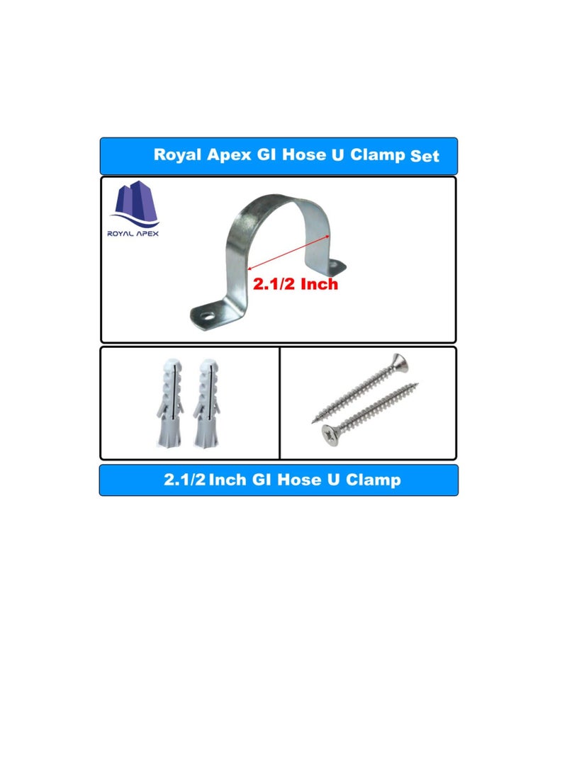 المشابك المجلفنة (GI) U المشابك المشابك المشابك مع المسمار والفيشر ، لقوس تثبيت أنابيب القناة ودعم أنابيب المياه وأنابيب الغاز - 10 قطع (2.1 / 2 بوصة) - Image 3