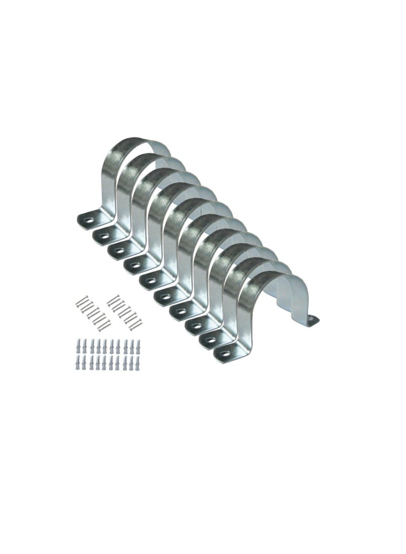 المشابك المجلفنة (GI) U المشابك المشابك المشابك مع المسمار والفيشر ، لقوس تثبيت أنابيب القناة ودعم أنابيب المياه وأنابيب الغاز - 10 قطع (2.1 / 2 بوصة) - Image 1