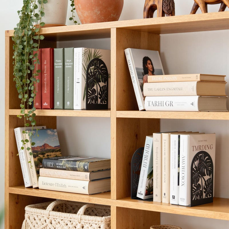 HappyHapi Decorative Bookends, Metal Book Ends for Shelves, 1 Pair Book Holder for Heavy Books, Boho Style Ends for Home Office Library, 4.61X 3.54 X 7 Inch - Image 5