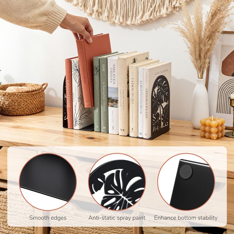 HappyHapi Decorative Bookends, Metal Book Ends for Shelves, 1 Pair Book Holder for Heavy Books, Boho Style Ends for Home Office Library, 4.61X 3.54 X 7 Inch - Image 3