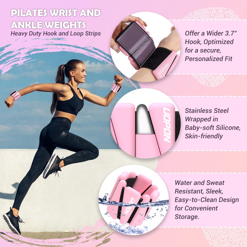 UOPON Wrist Ankle Weights for Women Set of 2, Adjustable Silicone Weighted Bangles, Wearable Ultra-durable Strips Weight Bracelet 2 lbs for Yoga, Pilates, Barre, Walking, Arm & Leg Workout - Image 2