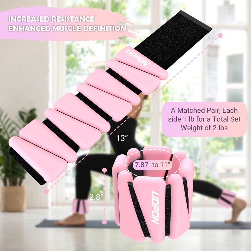 UOPON Wrist Ankle Weights for Women Set of 2, Adjustable Silicone Weighted Bangles, Wearable Ultra-durable Strips Weight Bracelet 2 lbs for Yoga, Pilates, Barre, Walking, Arm & Leg Workout - Image 4