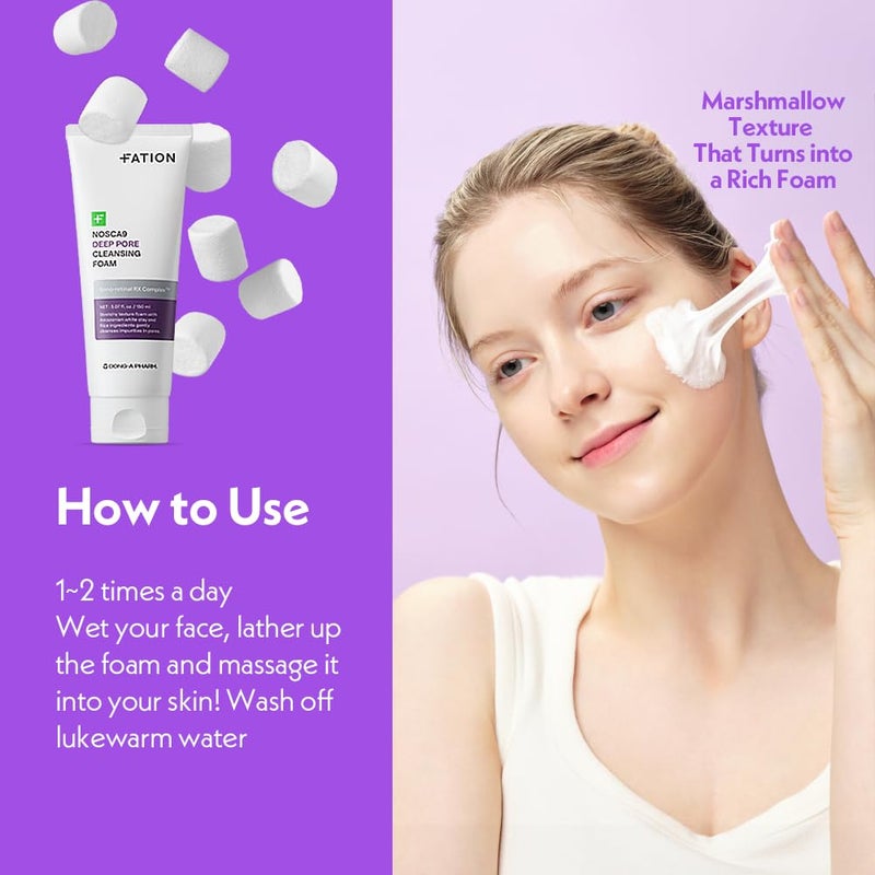 Fation Nosca9 Deep Pore Cleansing Foam for Sensitive Skin Korean Skincare Face Wash with 17 Amino Acids White Clay Patented PoreShrinking Ingredient Deep Cleansing Moisturizing 507 fl oz - Image 5
