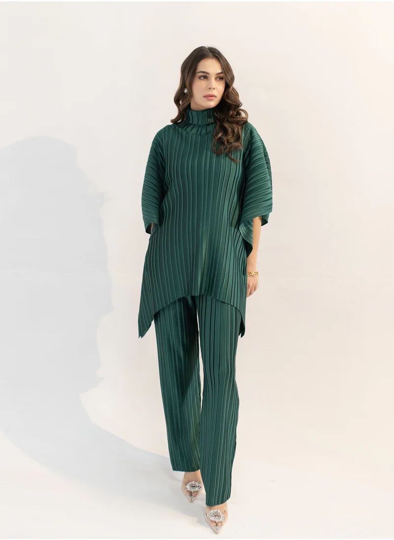 هاسال Pleated Dark Green Poncho Set