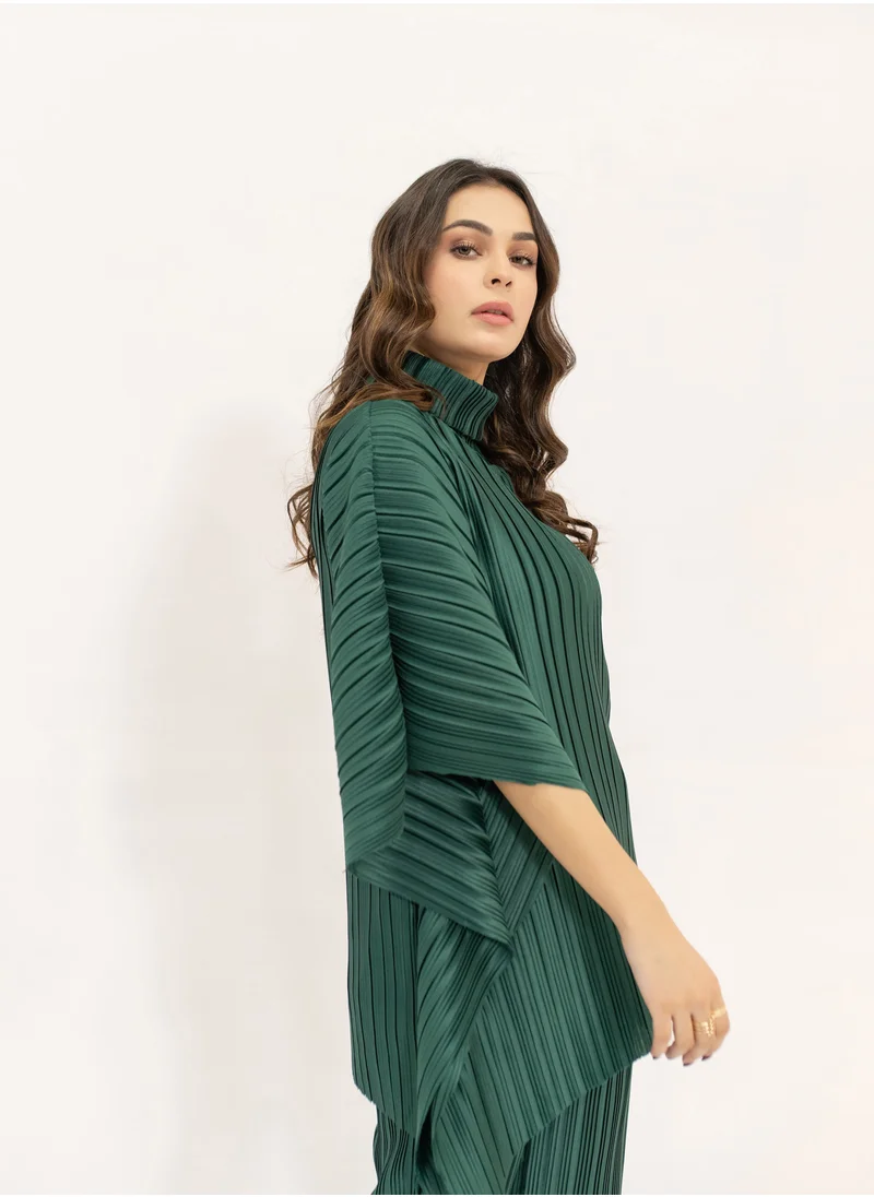 هاسال Pleated Dark Green Poncho Set