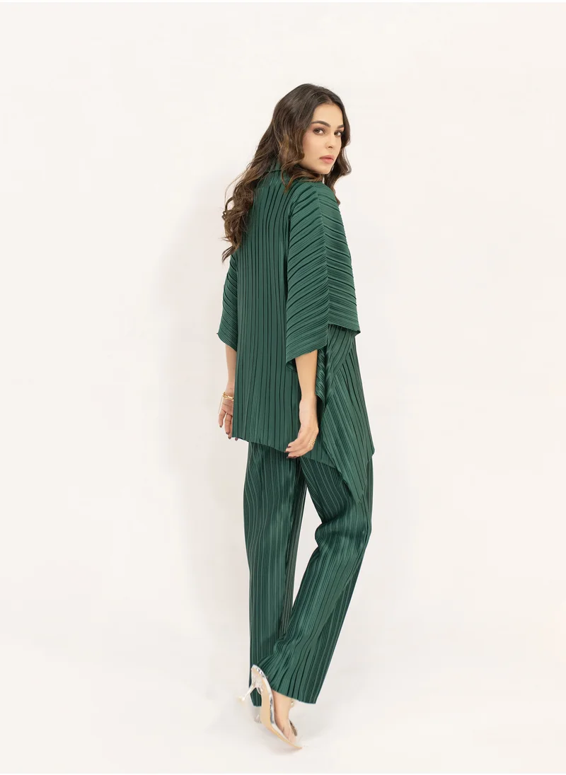 هاسال Pleated Dark Green Poncho Set