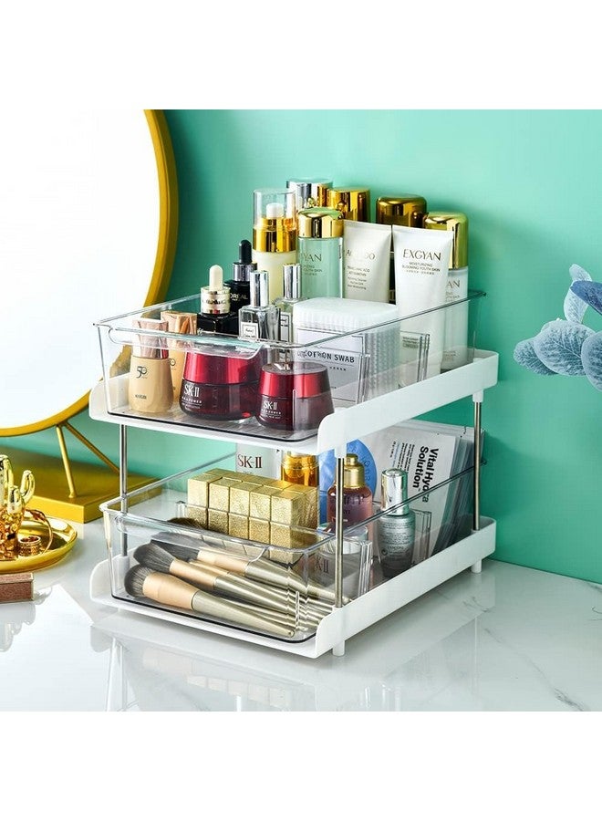HomeStrap HomeStrap Polypropylene 2 Tier Organizer With Clear Sliding Storage Drawer Stand|Under Kitchen Sink Organizing&Bathroom Cabinet|Spice Storage Rack,Cosmetics Storage,Bedroom Wardrobe Organizer,White  - Image 1