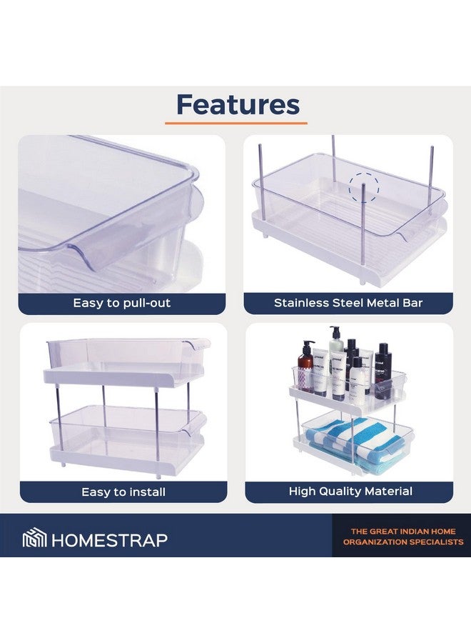 HomeStrap HomeStrap Polypropylene 2 Tier Organizer With Clear Sliding Storage Drawer Stand|Under Kitchen Sink Organizing&Bathroom Cabinet|Spice Storage Rack,Cosmetics Storage,Bedroom Wardrobe Organizer,White  - Image 3