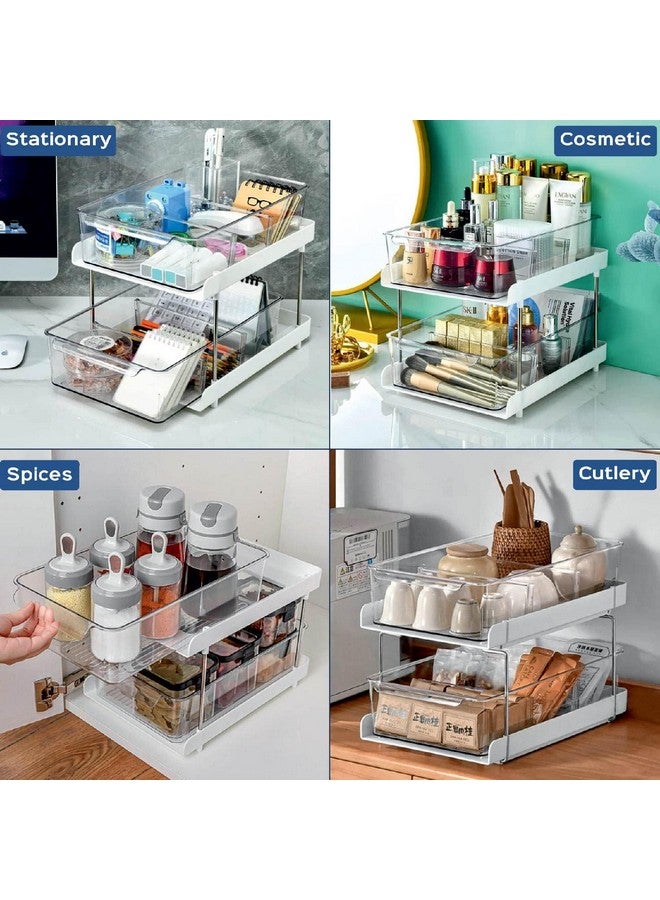 HomeStrap HomeStrap Polypropylene 2 Tier Organizer With Clear Sliding Storage Drawer Stand|Under Kitchen Sink Organizing&Bathroom Cabinet|Spice Storage Rack,Cosmetics Storage,Bedroom Wardrobe Organizer,White  - Image 4
