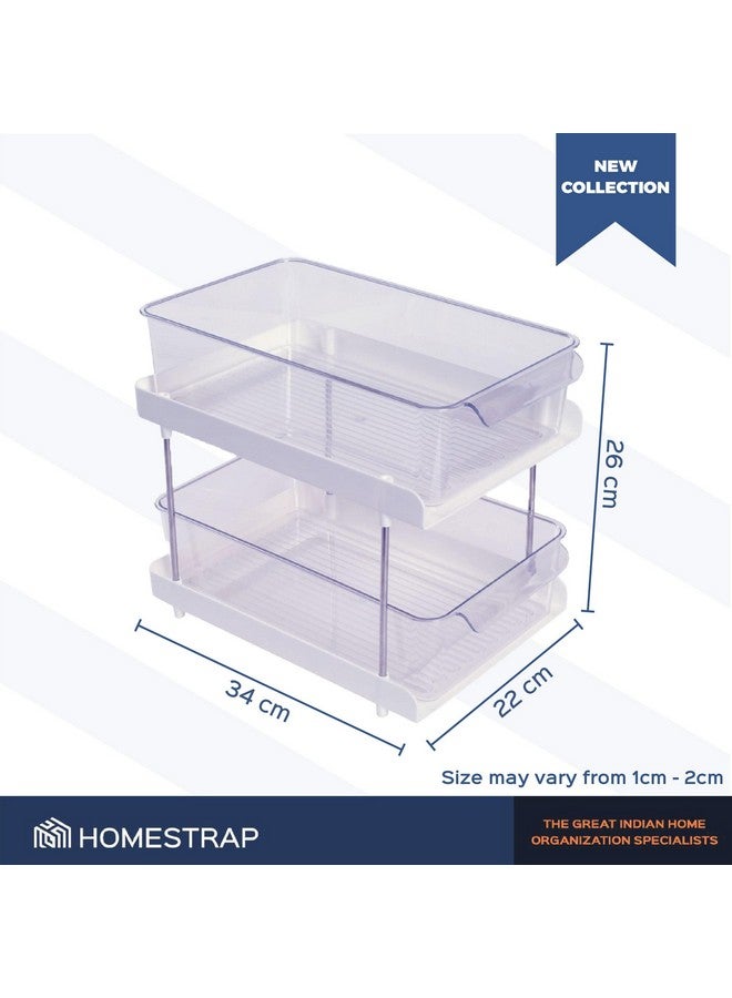 HomeStrap HomeStrap Polypropylene 2 Tier Organizer With Clear Sliding Storage Drawer Stand|Under Kitchen Sink Organizing&Bathroom Cabinet|Spice Storage Rack,Cosmetics Storage,Bedroom Wardrobe Organizer,White  - Image 2