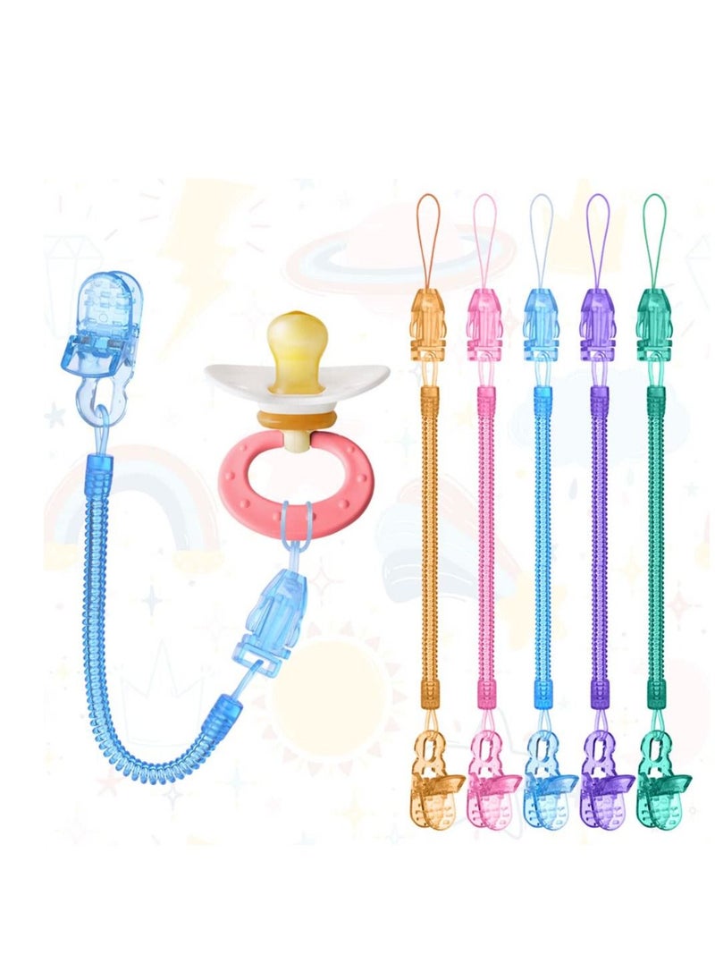 SYOSI - Baby Dummy Clips,5 Pcs Dummy Clips for Baby,Spring Dummy Clip Boys Girls, Soother Pacifier Chain Holder Clips BPA Free Baby Dummy Chain for Teether Toy or Soothie - Image 1