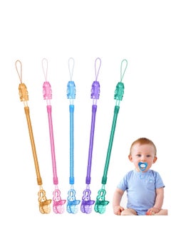 Baby Dummy Clips,5 Pcs Dummy Clips for Baby,Spring Dummy Clip Boys Girls, Soother Pacifier Chain Holder Clips BPA Free Baby Dummy Chain for Teether Toy or Soothie