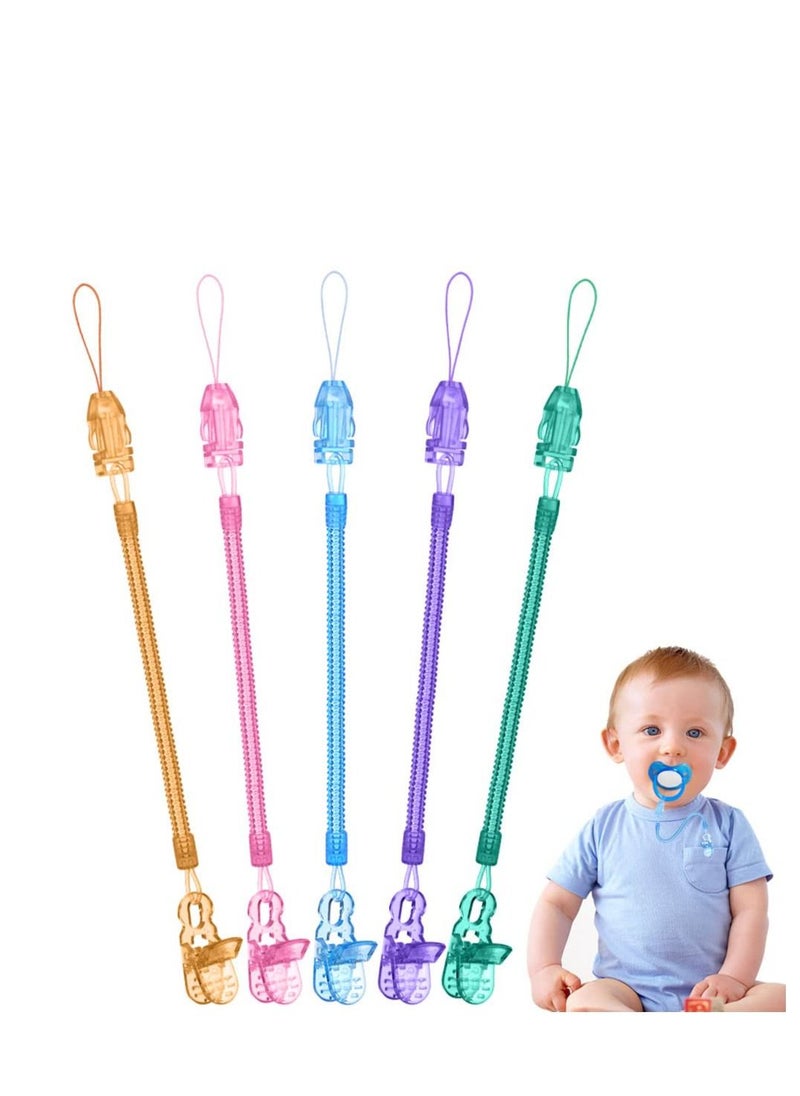 SYOSI - Baby Dummy Clips,5 Pcs Dummy Clips for Baby,Spring Dummy Clip Boys Girls, Soother Pacifier Chain Holder Clips BPA Free Baby Dummy Chain for Teether Toy or Soothie - Image 1