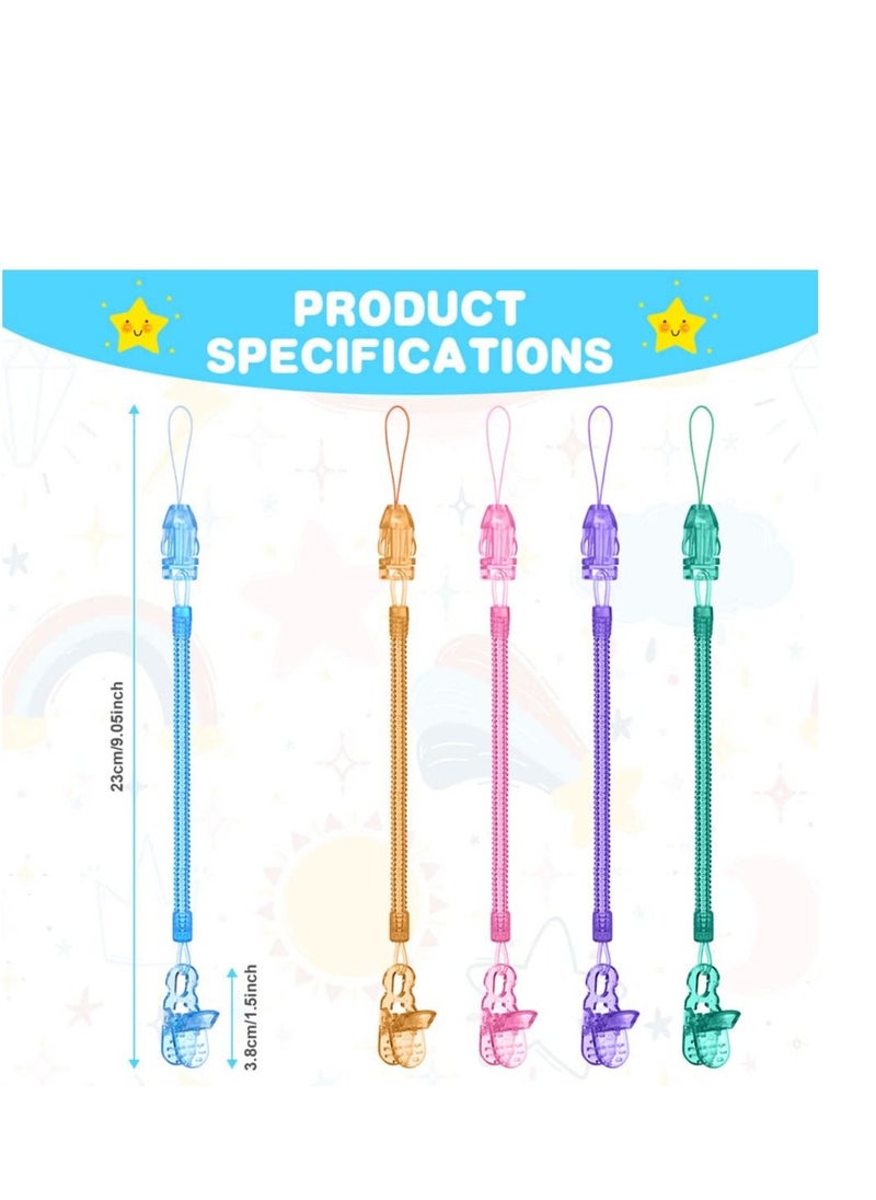 SYOSI - Baby Dummy Clips,5 Pcs Dummy Clips for Baby,Spring Dummy Clip Boys Girls, Soother Pacifier Chain Holder Clips BPA Free Baby Dummy Chain for Teether Toy or Soothie - Image 1