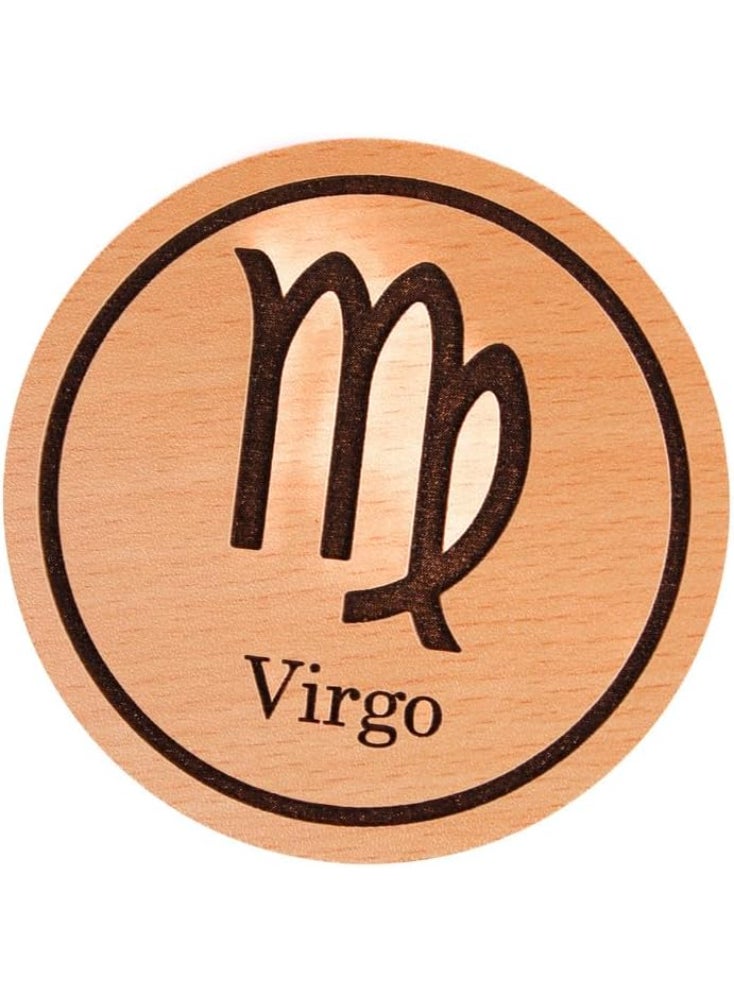 MATEX Wooden Coaster Laser-Engraved and Melamine-Coated with A Virgo Logo, Diameter 8.8 cm