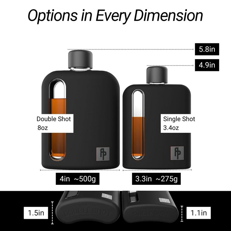 Ragproper Glass Hip Flask for Men â€“ Modern Whiskey & Liquor Pocket Flask with Cork & Silicone Lid Liners, Durable Silicone Covered, Firm Grip â€“ Single Shot 3.4oz (100ml) Black - Image 3