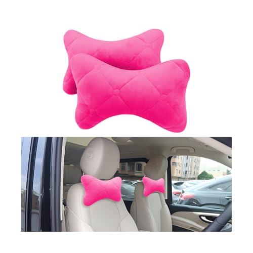 KHGUZ 2PCS Car Headrest Pillow Soft Comfortable Vehicle Neck Pillow Cushion Automotive Interior Head Rest Pad Accessories for Driving Fatigue Relief Universal for SUV Sedan Truck Pink - Image 1