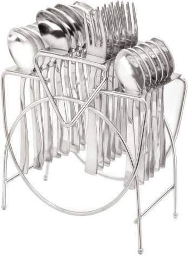 MYPS Cutlery Stainless Steel Spoons and Fork Set with Round Stand, Silver - Image 1