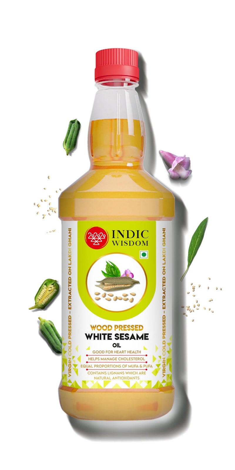 IndicWisdom Wood Pressed White Sesame Oil 500 ml (Cold Pressed White Sesame Oil - Extracted on Wooden Churner) - Image 1