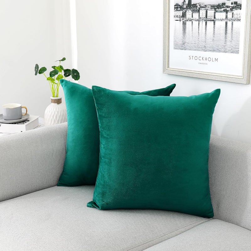 NiNi ALL Decorative Throw Pillow Covers Velvet 22x22 Inch Pack of 2 Teal Cushion Covers Soft for Couch Sofa Bedroom Living Room Outdoor - Image 1