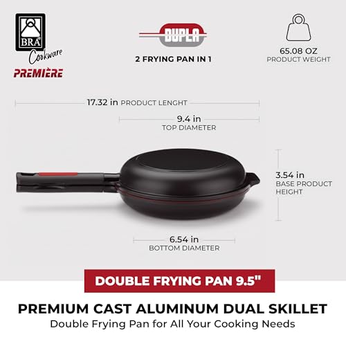 BRA COOKWARE Premiere Dual Skillet | 9.5 inches Double Frying Pan for Frittatas & Spanish Omelets | PFOA Free Triple Nonstick Coating | Full Induction Reversible Pan | Cast Aluminum Flip Skillet - Image 2