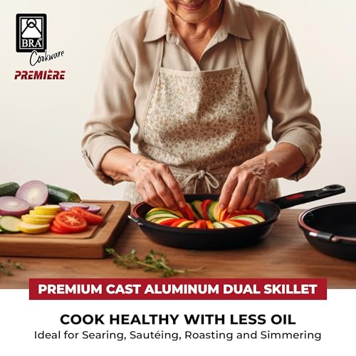 BRA COOKWARE Premiere Dual Skillet | 9.5 inches Double Frying Pan for Frittatas & Spanish Omelets | PFOA Free Triple Nonstick Coating | Full Induction Reversible Pan | Cast Aluminum Flip Skillet - Image 3
