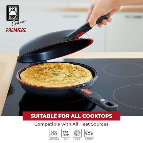 BRA COOKWARE Premiere Dual Skillet | 9.5 inches Double Frying Pan for Frittatas & Spanish Omelets | PFOA Free Triple Nonstick Coating | Full Induction Reversible Pan | Cast Aluminum Flip Skillet - Image 4