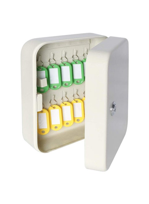 Decaller Security Metal Key Box with 20 Tags Small Adjustable Wall Mount Key Lock Cabinet White 7 45 X 6 15 X 2 45 Ysh001S