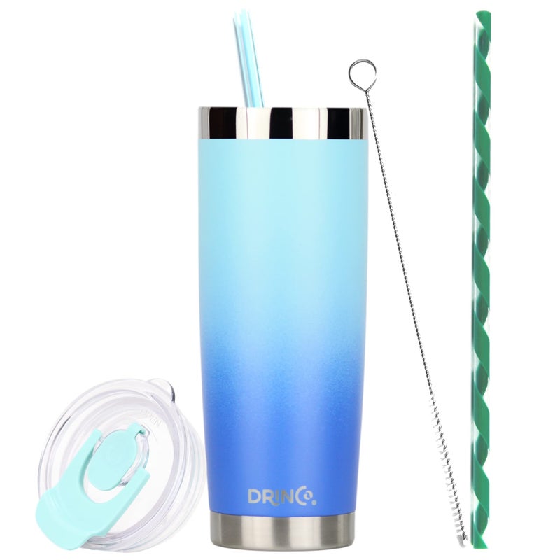 Drinco  20 oz Stainless Steel Tumbler  Double Walled Vacuum Insulated Mug With Lid 2 Straws For Hot  Cold Drinks 20oz Morning Sky Blue 20oz