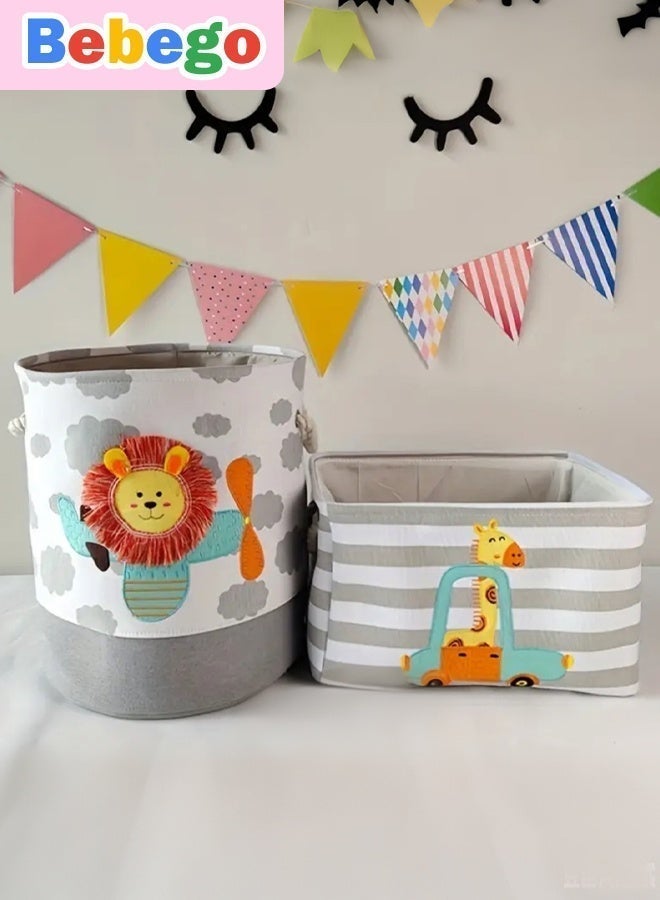 BEBEGO 1pc BEBEGO Large Capacity -Themed Storage Basket with Cute Giraffe, & Dinosaur Patterns - Portable Rectangular Organizer with Sturdy Handle for, Playroom, ' Clothes & - Durable Modern ' Room Decor (All, Laundry Baskets - Image 3