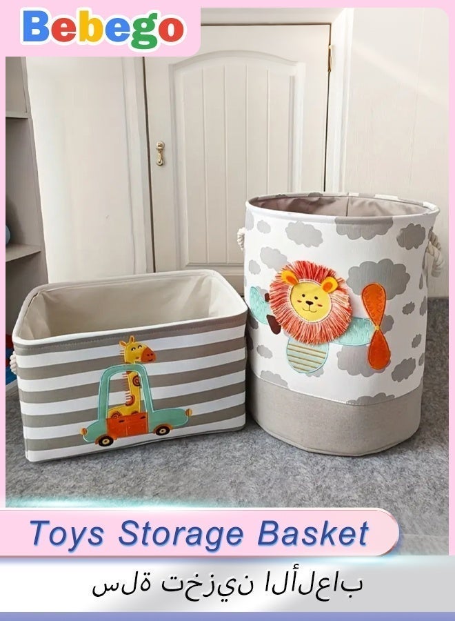 BEBEGO 1pc BEBEGO Large Capacity -Themed Storage Basket with Cute Giraffe, & Dinosaur Patterns - Portable Rectangular Organizer with Sturdy Handle for, Playroom, ' Clothes & - Durable Modern ' Room Decor (All, Laundry Baskets - Image 1