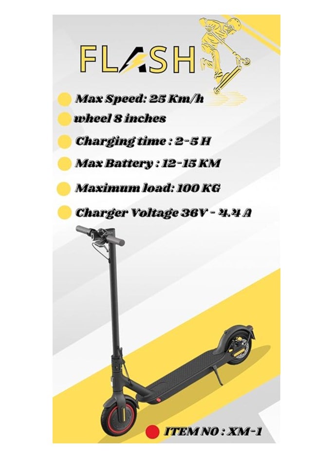 Flash Electric Scooter, 8 inch Wheels, 25/30 KM/H Max Speed, 110KG Max Load, Cruise Control, Foldable MODEL 2025 (XM-2 Speed 30 km/H)